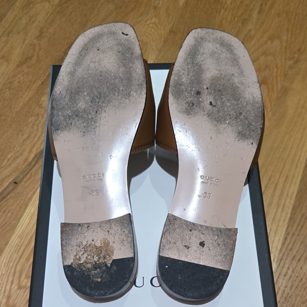 Gucci Tan Leather Cutout Mules - Picture 5 of 11